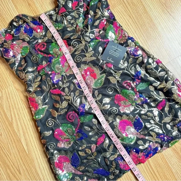 Lulu’s Thriving Blossom Black Mesh Sequin Bustier Strapless Mini Dress NWT - Picture 5 of 9